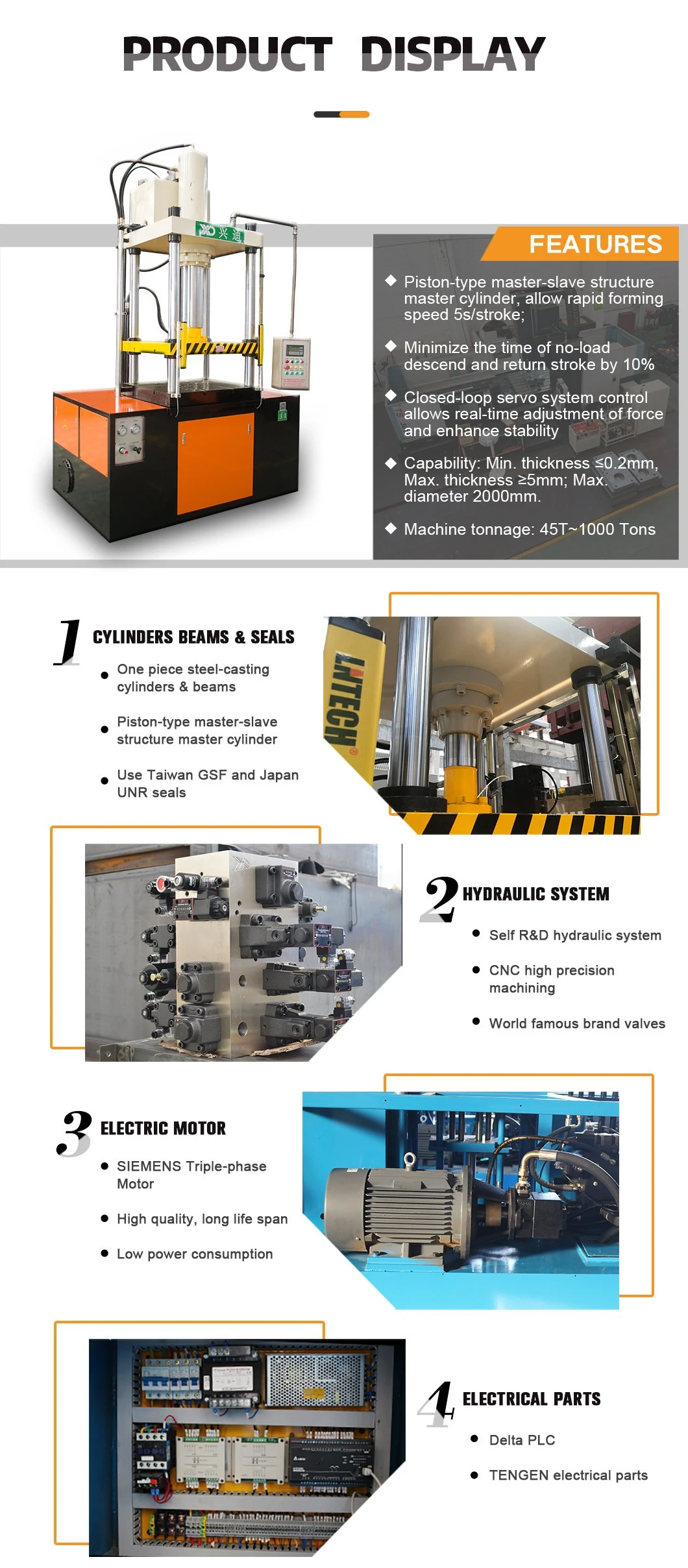 4 Post Double Action Automatic Metal Forming Deep Drawing Hydraulic Press Machine 100/200/250/500/1000t